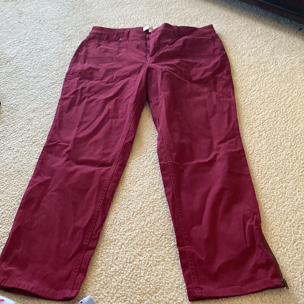 Talbots Maroon / Wine colored Skinny Pants with Zippers at Ankles Size 14 NWOT